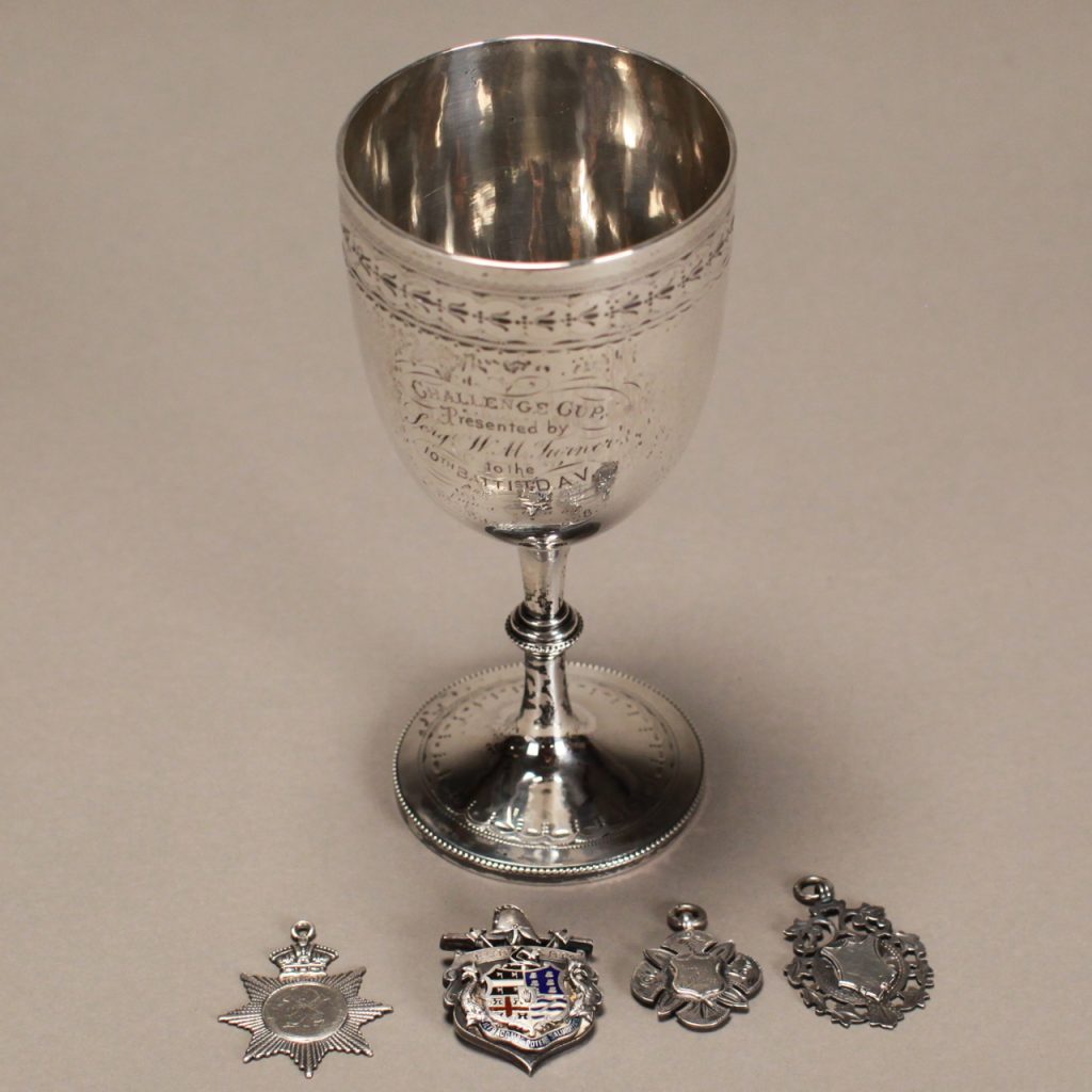 LOT 027 – PRESENTATION SILVER GOBLET AND 4 SILVER MEDALS, ALL ...