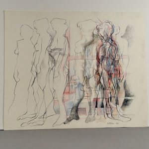 LOT 221 SCOTT PRIOR, INTERSECTING FEMALE NUDE FIGURES, COLORED CRAYON
