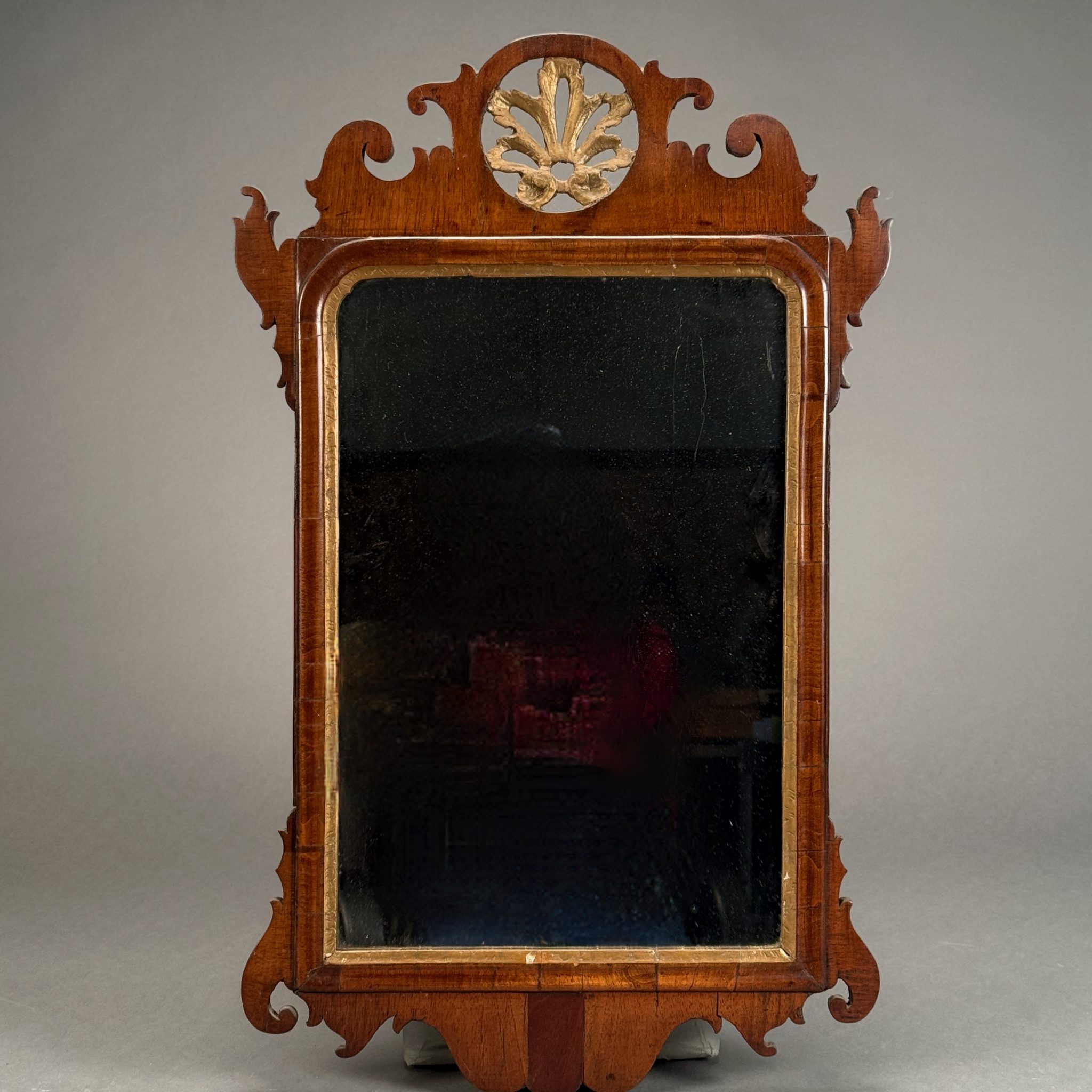 Repousse Boards LOT 026 CHIPPENDALE MAHOGANY MIRROR WITH PIERCED GILT CREST. 28″(H), 17 ...